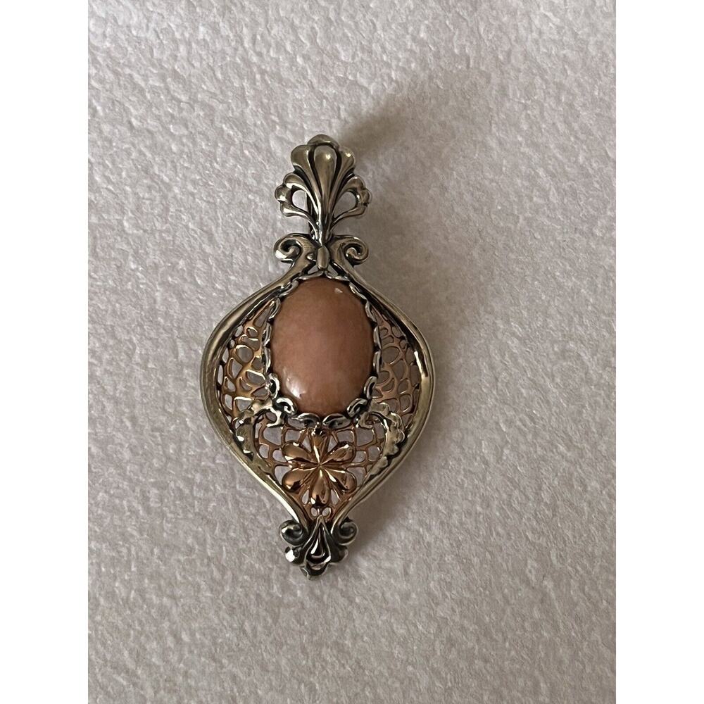 Carolyn Pollack Peach Quartz Enhancer Pendant Sterling And Copper About 2”